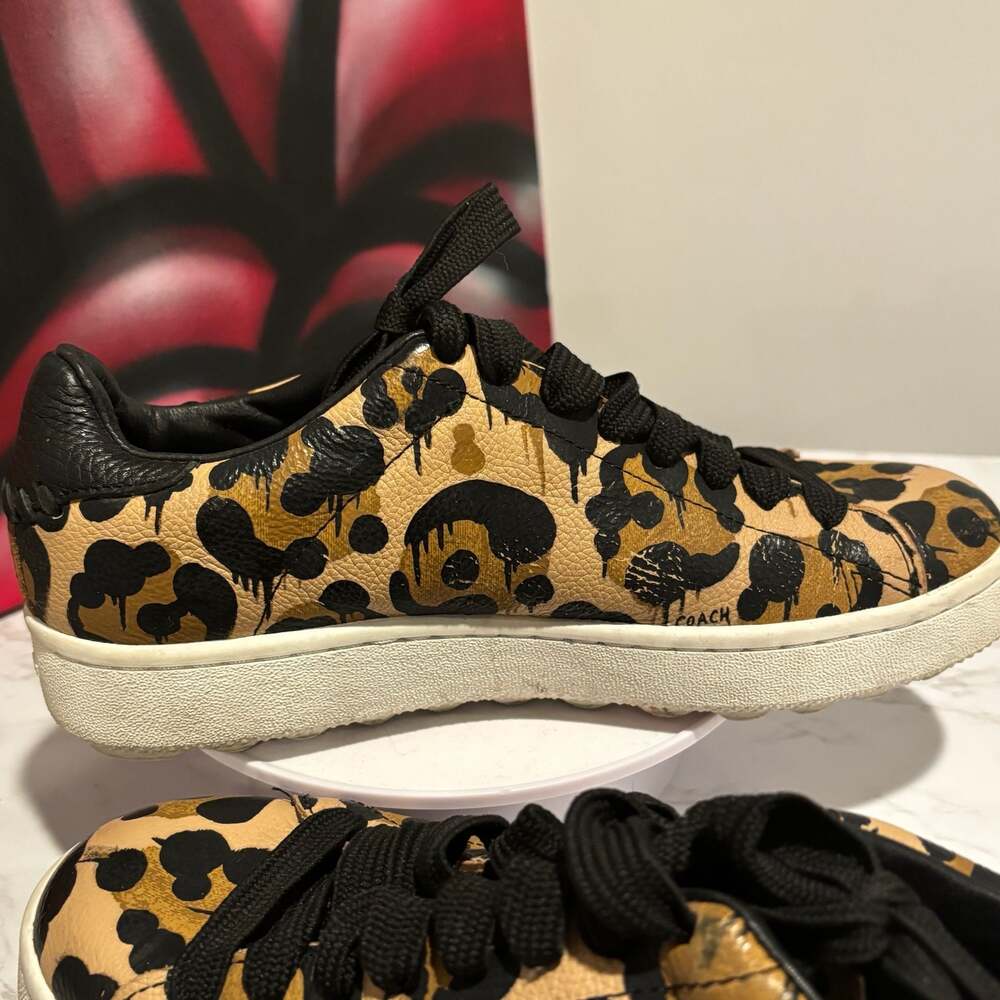 Coach High Line Wild Beast Leopard Print Pebble Leather Low Top Sneakers Sz 8.5 - Picture 11 of 14